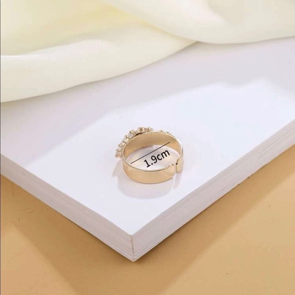 Cubic Zirconia Cluster Stacked Gold Adjustable Ring - Picture 4 of 14